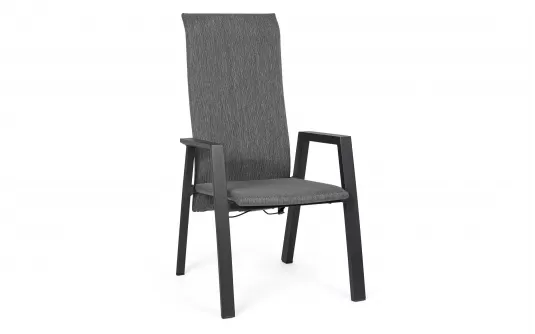 Wysokie krzesło stołowe na taras grafitowe ETHAN obicie tapicerka i pochylane siedzisko Wysokie krzesło stołowe na taras grafitowe ETHAN obicie tapicerka i pochylane siedzisko