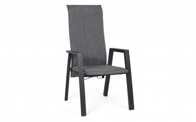 Wysokie krzesło stołowe na taras grafitowe ETHAN obicie tapicerka i pochylane siedzisko