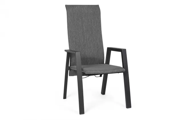Wysokie krzesło stołowe na taras grafitowe ETHAN obicie tapicerka i pochylane siedzisko