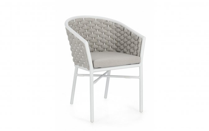 Krzesło stołowe na taras białe aluminium szary oplot lina MARGALIDA bizzotto
