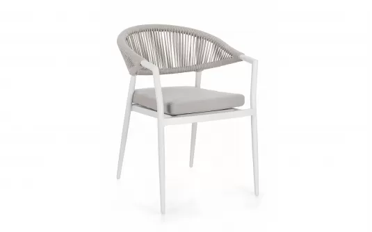 Krzesło obiadowe na taras białe aluminium szarobeżowa lina MILLOR bizzotto 