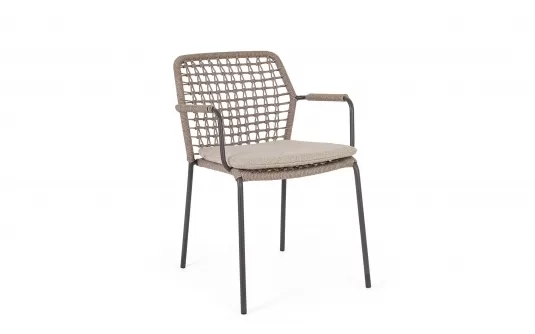 Krzesło ogrodowe CANAR konstrukcja stal nierdzewna antracyt / lina polipropylenowa szarobeżowa