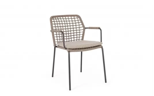 Krzesło ogrodowe CANAR konstrukcja stal nierdzewna antracyt / lina polipropylenowa szarobeżowa