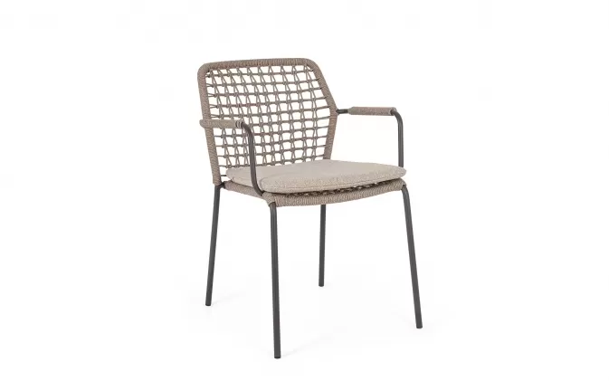 Krzesło ogrodowe CANAR konstrukcja stal nierdzewna antracyt / lina polipropylenowa szarobeżowa