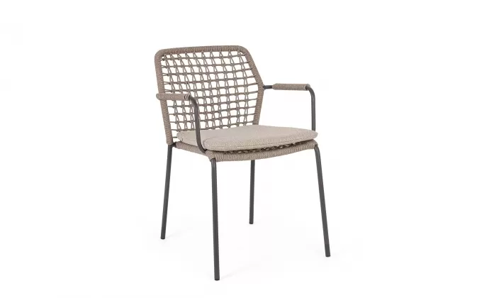 Krzesło ogrodowe CANAR konstrukcja stal nierdzewna antracyt / lina polipropylenowa szarobeżowa