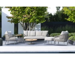 Meble ogrodowe na taras stal nierdzewna i lina polipropylenowa JURA poduszki Olefin 4so