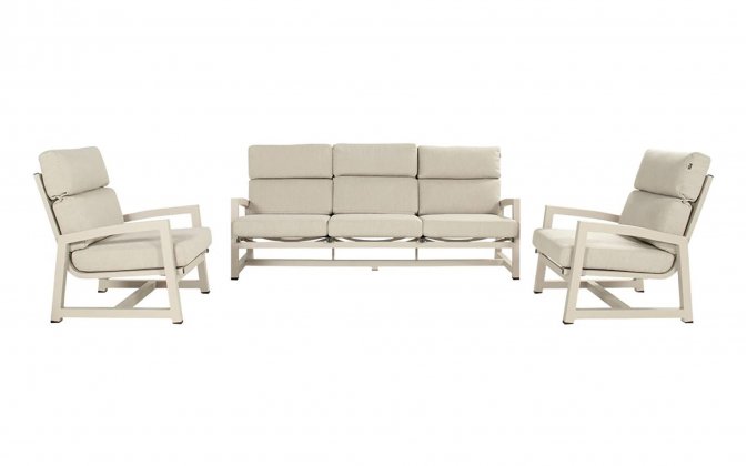 Zestaw ogrodowy Hartman GO – beżowe aluminium sofa 3-osobowa + 2 fotele - tkanina olefin