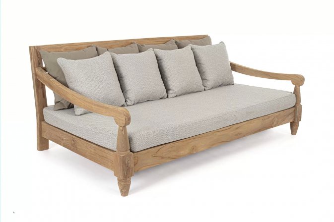 Ekskluzywna leżanka ogrodowa BALI 206×87 FSC z drewna tekowego i wodoodpornymi poduszkami