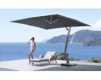 Biały ekskluzywny parasol ogrodowy z podstawa granitową z kółkami WING Higold