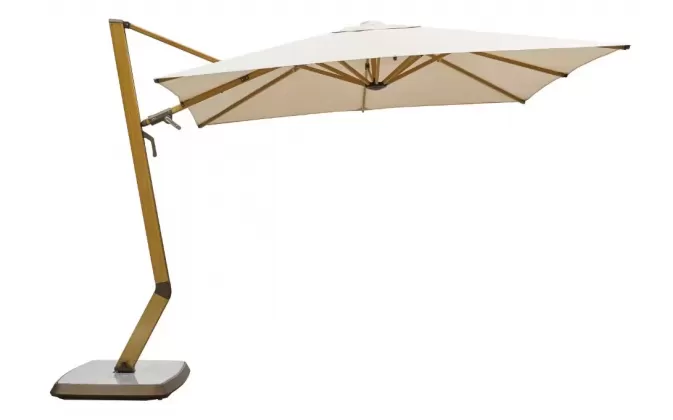 Ekskluzywny parasol ogrodowy z podstawą granitową spółkami noga drewnopodobna poszycie ecru sunbrella wing 3 x 3 m