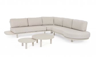 Jasnobeżowy narożnik na taras aluminiowy z wyspą HERCULES aluminiowy z 2 stolikami