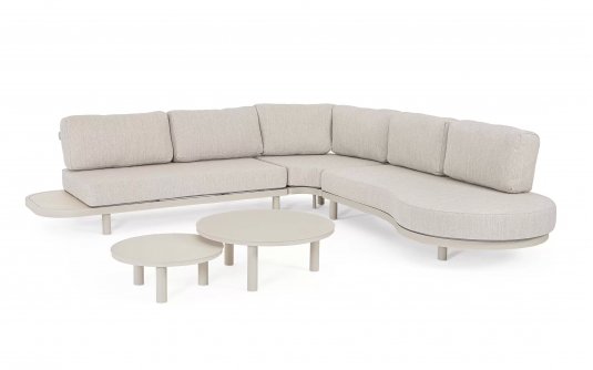 Jasnobeżowy narożnik na taras aluminiowy z wyspą HERCULES aluminiowy z 2 stolikami Jasnobeżowy narożnik na taras aluminiowy z wyspą HERCULES aluminiowy z 2 stolikami