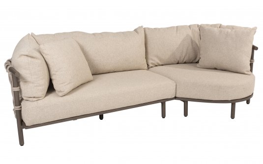 Sofa z wyspą na taras aluminiowa EZRA 4SO ciemnobrązowa z szarobeżowymi poduszkami