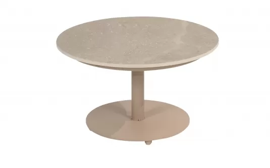 Okragły stolik kawowy na 1 nodze z beżowym blatem ceramicznym BOAZ d60 4so janobezowa noga