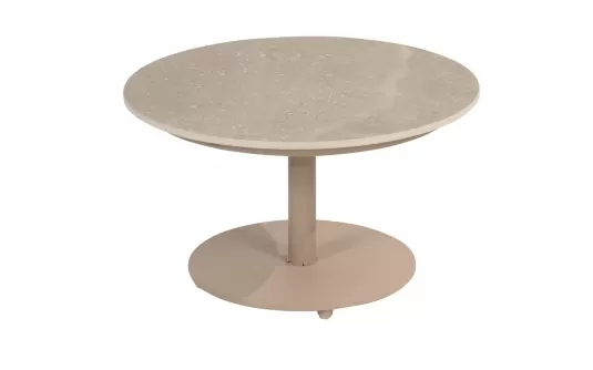 Okragły stolik kawowy na 1 nodze z beżowym blatem ceramicznym BOAZ d60 4so janobezowa noga