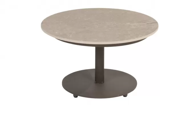 Okragły stolik kawowy na 1 nodze z beżowym blatem ceramicznym BOAZ d60 4so brązowa noga