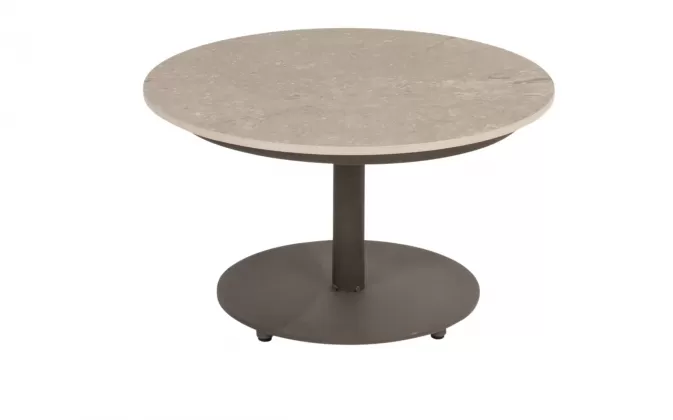 Okragły stolik kawowy na 1 nodze z beżowym blatem ceramicznym BOAZ d60 4so brązowa noga