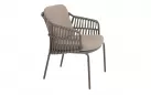 Krzesło stołowe na taras CAPALBIO 4SO nogi ciemnobrązowe poduszki szarobeżowe materiał Bounce