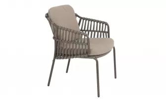 Krzesło stołowe na taras CAPALBIO 4SO nogi ciemnobrązowe poduszki szarobeżowe materiał Bounce