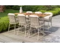 Komplet barowy na taras beżowy TRAMONTI stół blat teak 