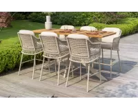 Komplet barowy na taras beżowy TRAMONTI stół blat teak 