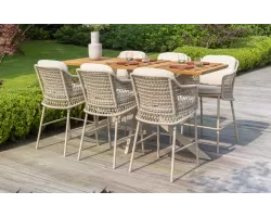 Komplet barowy na taras beżowy TRAMONTI stół blat teak 