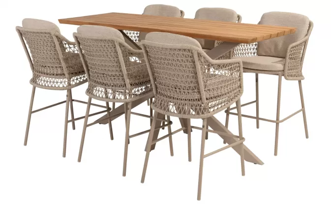 Komplet barowy na taras bezowy TRAMONTI stół blat teak 