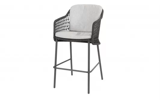 Stołek barowy ogrodowy TRAMONTI 4SO grafitowy z poduszkami lina polipropylenowa
