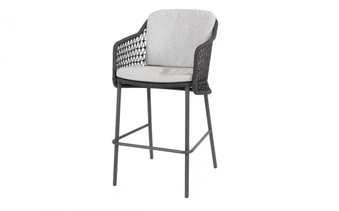 Stołek barowy ogrodowy TRAMONTI 4SO grafitowy z poduszkami lina polipropylenowa