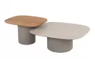 Zestaw dwóch stolików kawowych DEMI 4SO z blatami ceramicznym i teakowym