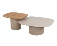 Zestaw dwóch stolików kawowych DEMI 4SO z blatami ceramicznym i teakowym