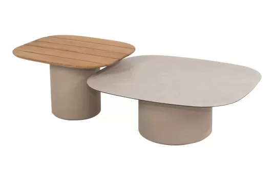 Zestaw dwóch stolików kawowych DEMI 4SO z blatami ceramicznym i teakowym