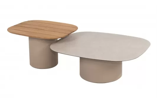 Zestaw dwóch stolików kawowych DEMI 4SO z blatami ceramicznym i teakowym