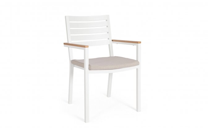 Krzesło ogrodowe białe aluminiowe z poduszką HENNA Bizzotto sztaplowane