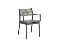 Krzesło na taras aluminiowe grafitowe ALVIN Bizzotto / plecionka z liny jasnozielonej