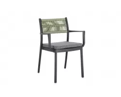 Krzesło na taras aluminiowe grafitowe ALVIN Bizzotto / plecionka z liny jasnozielonej