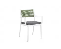 Krzesło na taras aluminiowe białe ALVIN Bizzotto / plecionka z liny jasnozielonej