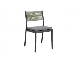 Krzesło na taras aluminiowe grafitowe ALVIN Bizzotto / plecionka z liny jasnozielonej