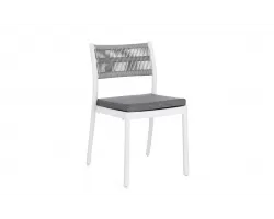 Krzesło na taras aluminiowe białe ALVIN Bizzotto / plecionka z liny szarej