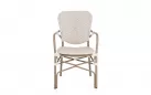 Klasyczny aluminiowy fotel do ogródków kawiarnianych CADEIRA / powłoka imitująca drewno / beż