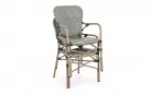 Klasyczny aluminiowy fotel do ogródków kawiarnianych CADEIRA / powłoka imitująca drewno / zielonoszary