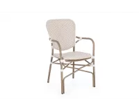 Klasyczny aluminiowy fotel do ogródków kawiarnianych CADEIRA / powłoka imitująca drewno / beż