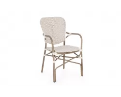 Klasyczny aluminiowy fotel do ogródków kawiarnianych CADEIRA / powłoka imitująca drewno / beż