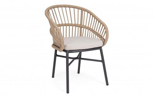 Sztaplowane krzesło obiadowe ODIVELAS beżowe / aluminium / lina Sztaplowane krzesło obiadowe ODIVELAS beżowe / aluminium / lina