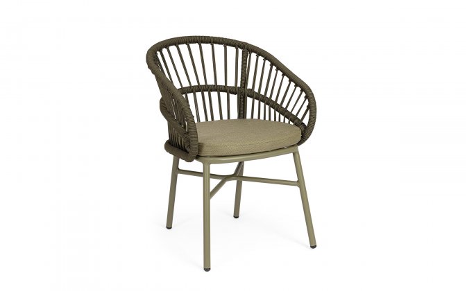 Sztaplowane krzesło obiadowe ODIVELAS oliwkowe / aluminium / lina