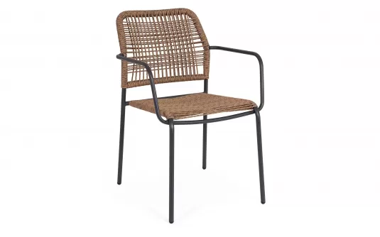 24x Krzesło do ogródków kawiarnianych JABLE Bizzotto sztaplowane / noga antracyt / technorattan jasnobrązowy