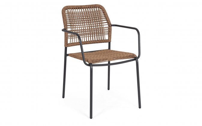 24x Krzesło do ogródków kawiarnianych JABLE Bizzotto sztaplowane / noga antracyt / technorattan jasnobrązowy