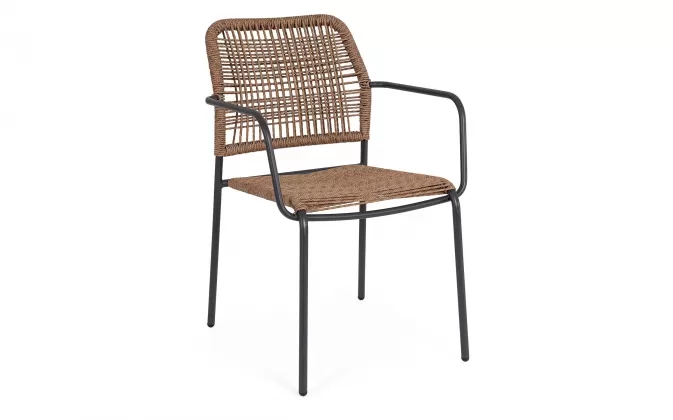 24x Krzesło do ogródków kawiarnianych JABLE Bizzotto sztaplowane / noga antracyt / technorattan jasnobrązowy