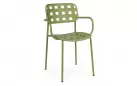 Oliwkowe krzesło ogrodowe metalowe z podłokietnikami sztaplowane CLOVER Bizzotto
