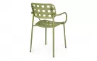 Oliwkowe krzesło ogrodowe metalowe z podłokietnikami sztaplowane CLOVER Bizzotto